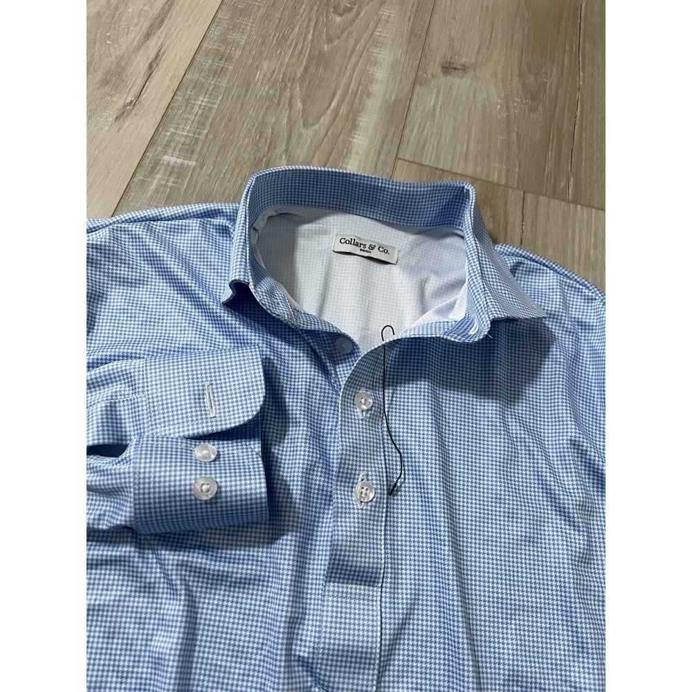 Collars and Co. Shirt Mens S Long Sleeve Polo Blue Houndstooth